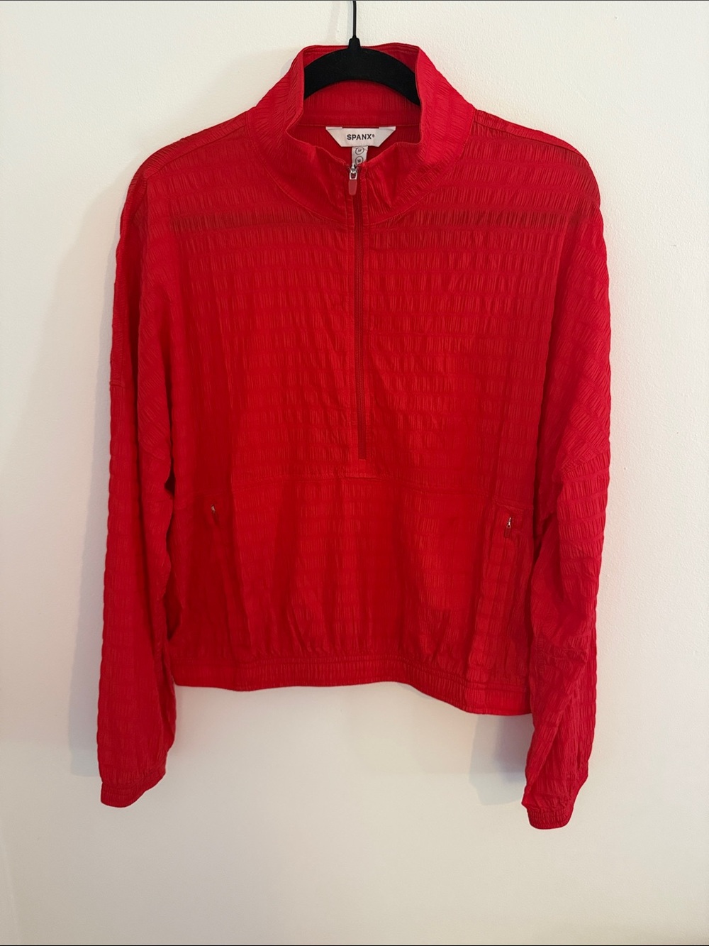 SPANX Red Textured Quarter-Zip Utility Jacket
